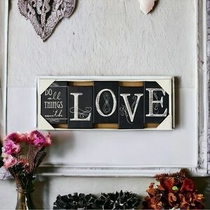 Do All Things With Love Wall Art Canvas Print Plaque 5 Pc Black White 24x19 NIB